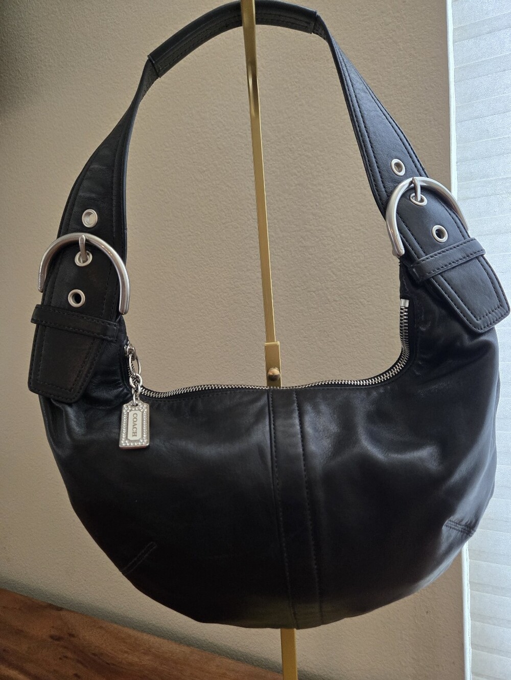 Coach 3669 Ergo Slouch Hobo Bag Purse Black Nappa Leather Crescent Moon Shape